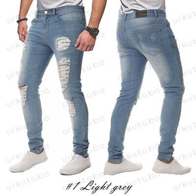 

SUNSIOM Mens Destroyed Taped Slim Stretchy Denim Jeans Ripped Skinny Biker Fit Pants