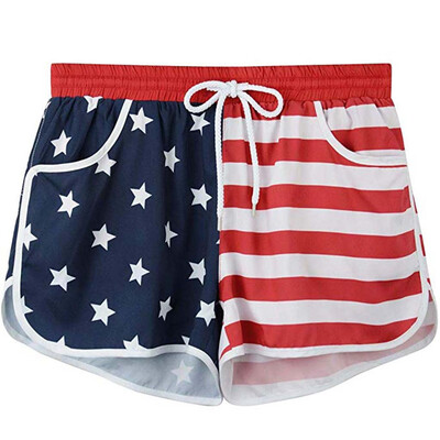 

Tailored Women Summer Independence Day Splicing Mid Waist Striped Short Beach Pants