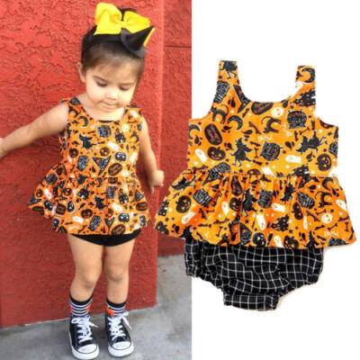 

Fashion Newborn Baby Girl Halloween Tops Dress Plaid Shorts Pants Outfit Clothes