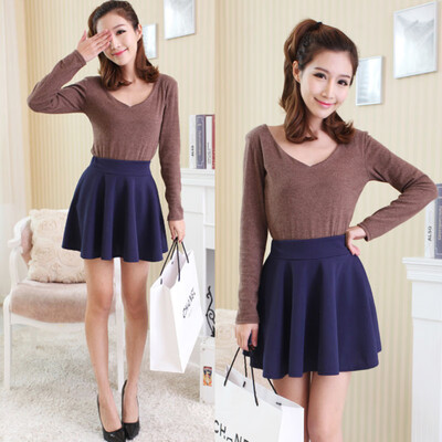 

New Candy Color Women Casual A-line Flared Mini Circle Short Skirt Pleated Skirt