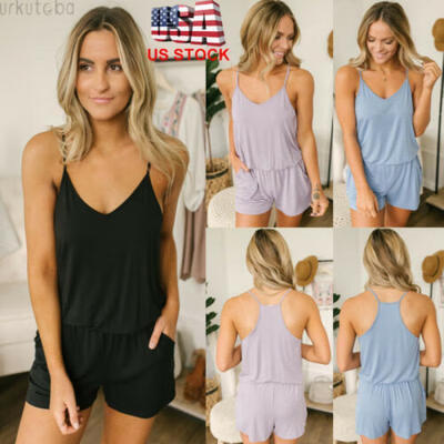 

US New Women Sexy Pajamas Nightwear Sleepwear V-Neck Sling Soft Loose Lingerie