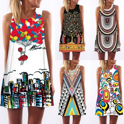 

Sexy Women Summer Casual Ballon Print Cocktail Party Evening Beach Mini Dress