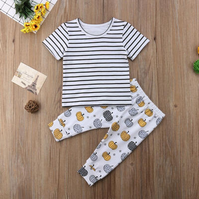 

2Pcs Toddler Kids Baby Girls Stripe Cotton Tops Pants Leggings Outfits Clothes