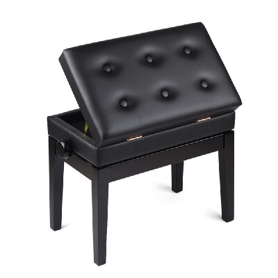 

Wooden Adjustable Piano Bench Stool Soft Cushion Padded with Sheet Music Storage Black