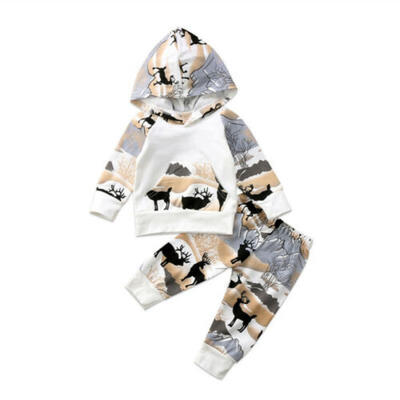 

US Toddler Baby Boy Girl Cartoon Deer Print Long Sleeve Tops Hoodies Pants Set