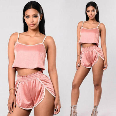 

Women Summer Sexy Two Piece Set Crop Top Pants Casual Outfit Shorts Sport Suit