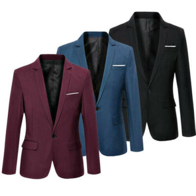 

Fashion Mens Slim Fit One Button Suit Blazer Business Coat Casual Pocket Jacket