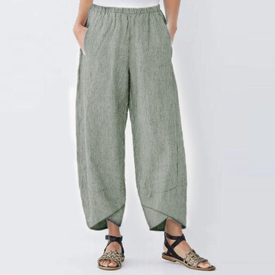 

Tailored Fashion Womens Casual Solid Pocket Elastic Waist Loose Linen Pants Trousers
