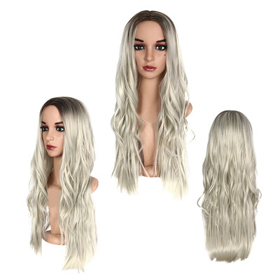 

〖Follure〗Long Curly Wavy Synthetic Wig Grandma Ash Natural Full Wigs For Women 30 Inches