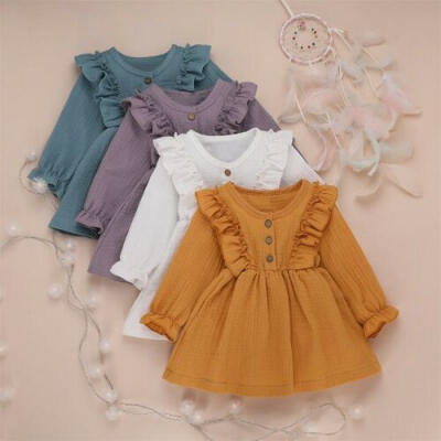 

US Toddler Kids Baby Girl Cotton Linen Party Casual Dress Clothes Set Sundress