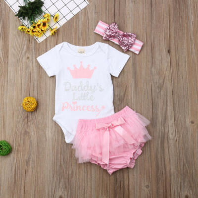 

UK 3Pcs Newborn Kid Baby Girl Daddys Princess Romper Tutu Shorts Summer Outfit