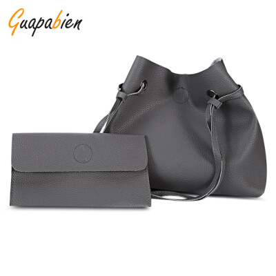 

Guapabien 2pcs Women Solid Color PU Leather Shoulder Tote Bag Handbag Clutch