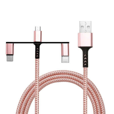 

1M 3 In 1 Micro USB Data Cable Portable Nylon Braided Fast Charging Line For Mobile Phones -1m