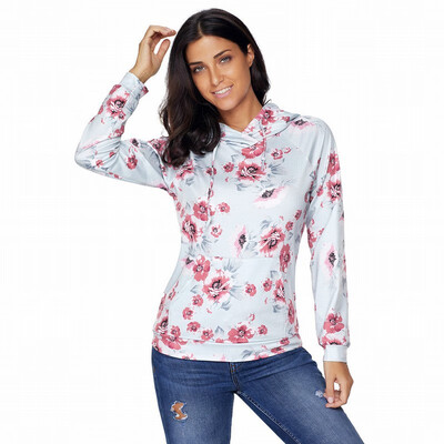 

Lace long sleeve with pocket pleated drawstring hooded sports casual sweatshirt