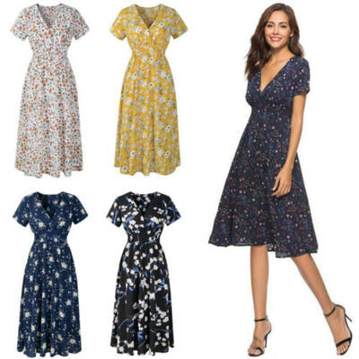 

Women Summer Boho Short Maxi Dress Evening Cocktail Party Beach Dresses Sundress