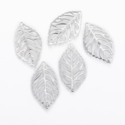 

304 Stainless Steel Pendants Leaf Filigree Stainless Steel Color 235x135x02mm Hole 1mm