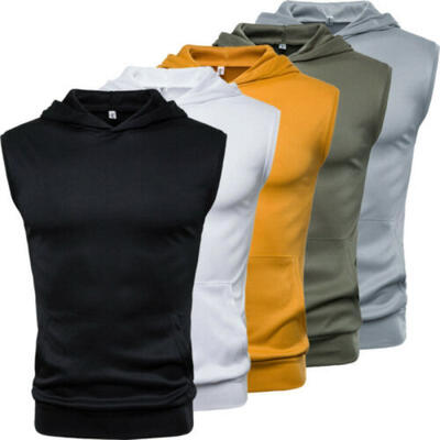 

Men Hooded Hoodie Vest Tank Tops Sweatshirt Gym Muscle Sleeveless T-shirt Shirt