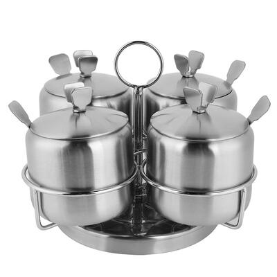

Greensen Stainless Steel Rotate Spice Jars For Salt Spices Pot Four Seasoning Bottles With Spoon
