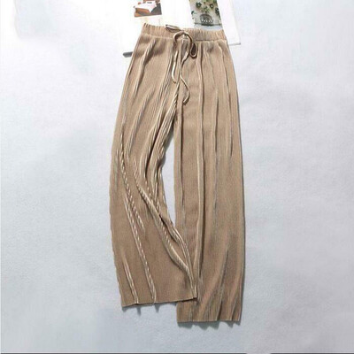 

Women Ice Silk Wide Leg Pants High Waist Loose Vertical Straight Leg Trousers