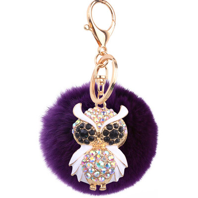 

Car Keychain Handmade Cute Creative Plush Owl Rex Rabbit Hairball Crystal Rhinestone Jewelry Bag Pendant