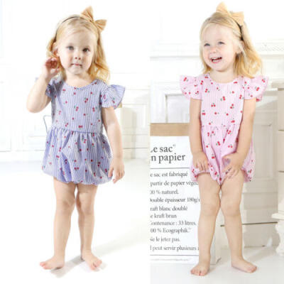 

Infant Toddler Kids Baby Girls Fly Sleeve Striped Romper Bodysuit Sunsuit 0-18