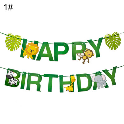 

5m Cartoon Jungle Animals Leaves Happy Birthday Banner Festival Party Decor