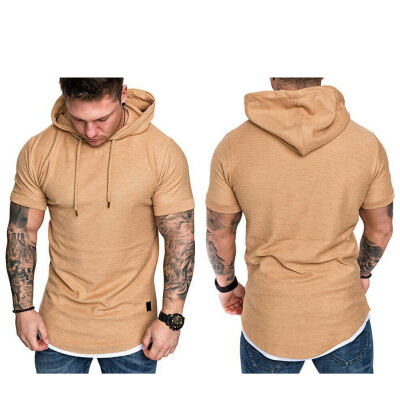 

Fashion Mens Slim Fit Solid hooded Hoodie Short Sleeve Casual T-Shirt Tops