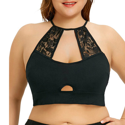 

Roseonmyhand Fashion Women Plus Size Cut Out Camisole Solid Halter Lace Short Tops Tee