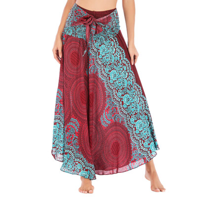 

Roseonmyhand Women Long Hippie Bohemian Gypsy Boho Flowers Elastic Waist Floral Halter Skirt