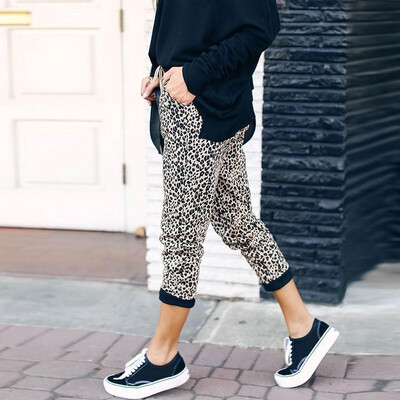 

New Women Leopard Print Pants Highstreet Long Legging High Elastic Waist Vintage Casual Trousers Tights Grey