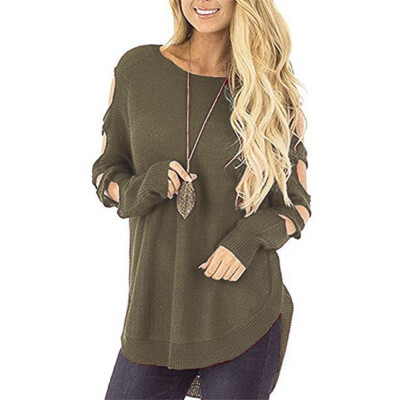 

〖Follure〗Womens Knitted Round Neck Long Sleeve Hollow Loose Sweater Pullover Jumper