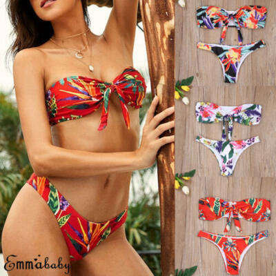 

Womens Bikini Set Push Up Floral Bandeau Swimsuit Beach Swimwear Bathing Suit