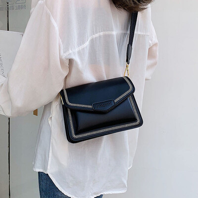 

Sen simple small bag Korean version of the wild wide shoulder strap foreign womens bag 2019 new small square bag summer Messenger bag