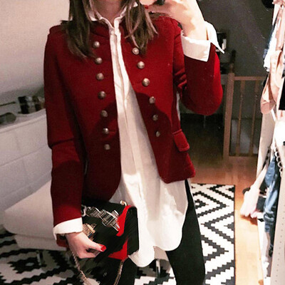 

Womens Open Front Long Sleeves Work Blazer Casual Buttons Jacket Suit Outwear