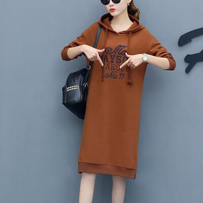 

Tailored Women Autumn Fashion Hoodie Letter Printing Long Sleeve Knee Length Dress