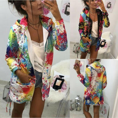 

US Women Ladies Zipper Hoodie Hooded Sweatshirt Coat Jacket Casual Graffiti Tops