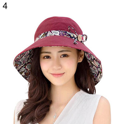

Women Summer Beach Travel Bowknot Wide Brim Sun Hat Reversible Foldable Cap