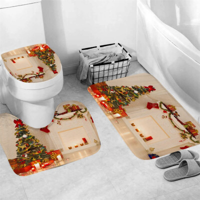 

Tailored 3Pcs Christmas shower Curtain Bathroom Anti-slip Carpet Rug Toilet Cover Mat Set
