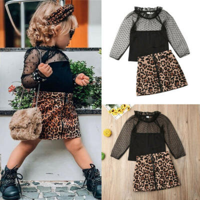 

2PCS Toddler Baby Girl Lace T-shirt Clothes Sweater TopsMini Skirt Outfits Set
