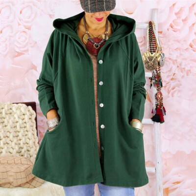 

Tailored Women Fashion Solid Button Cardigan Hooded Pocket Splice Long Sleeve Coats