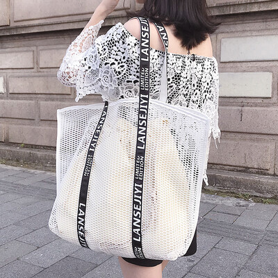 

Advanced sense bag foreign air mesh shoulder bag large capacity texture handbag 2019 fashion beach bag shopping bag