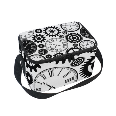 

Lunch Box Insulated Lunch Bag Large Cooler Black White Clock Tote Bagfor Kids Men Women