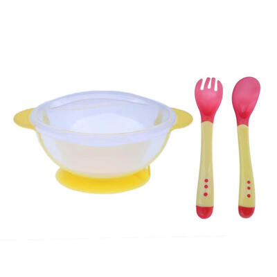 

Baby Toddler Sucker Bowl Set with Spoon Fork Baby Training Eating Bowl