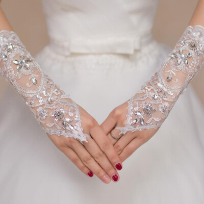 

1pair Cheap Wedding Accessories For Bride Wedding Dress Gloves Performance Studio Supplies Crystal Barato Wedding Gloves