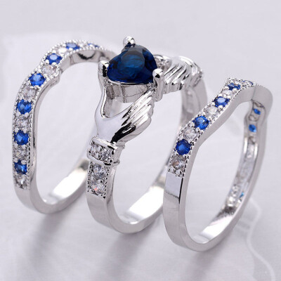 

Ring Crystal Trend Wedding Heart Cut Novelty Silver Sterling Sapphire 3pcs