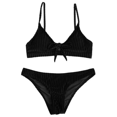 

Velvet Striped Cami Strap Bikini Set