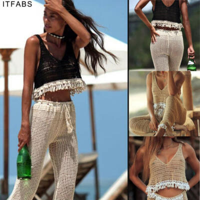 

Sexy Women Knit Vest V Neck Sleeveless Loose Hollowed-out Hand Crocheted Vest