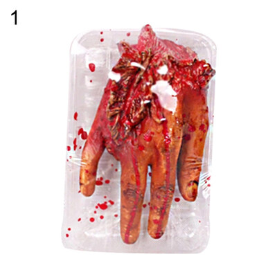 

Realistic Bloody Hand Foot Body Part Plate Halloween Decor Party Prank Props