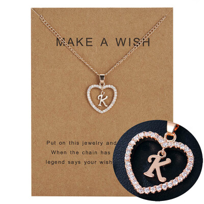 

Make A Wish 26 Letters Alphabet Pendant Necklace Cubic Zirconia Love Heart Crystal Charm Necklace for Women Jewelry With Card