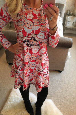 

Womens Christmas Dress Ladies Mini Santa Snowman Long Sleeves Xmas Swing Dresses